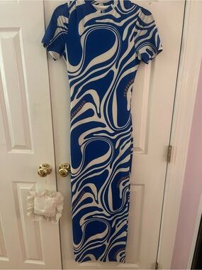 Peppermayo Blue and White Swirl Maxi Dress
